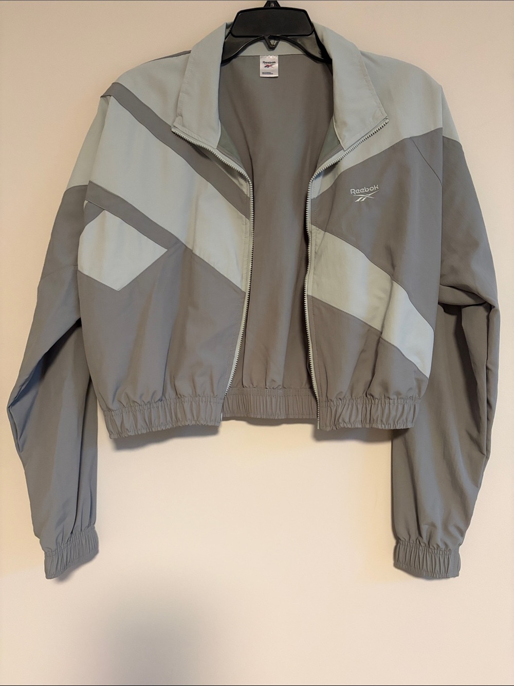 Reebok Two-Tone Gray Cropped Bomber Jacket
